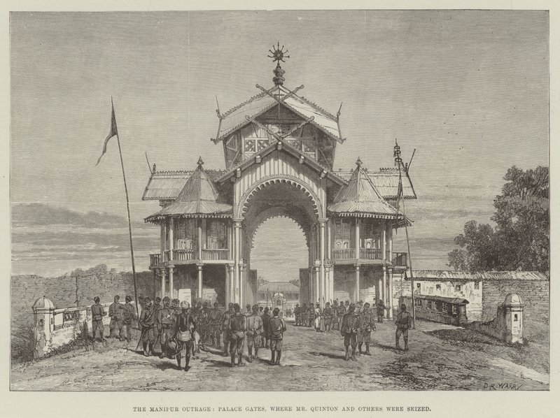 El ultraje de Manipur, puertas del palacio, donde fueron capturados el Sr. Quinton y otros de Warry