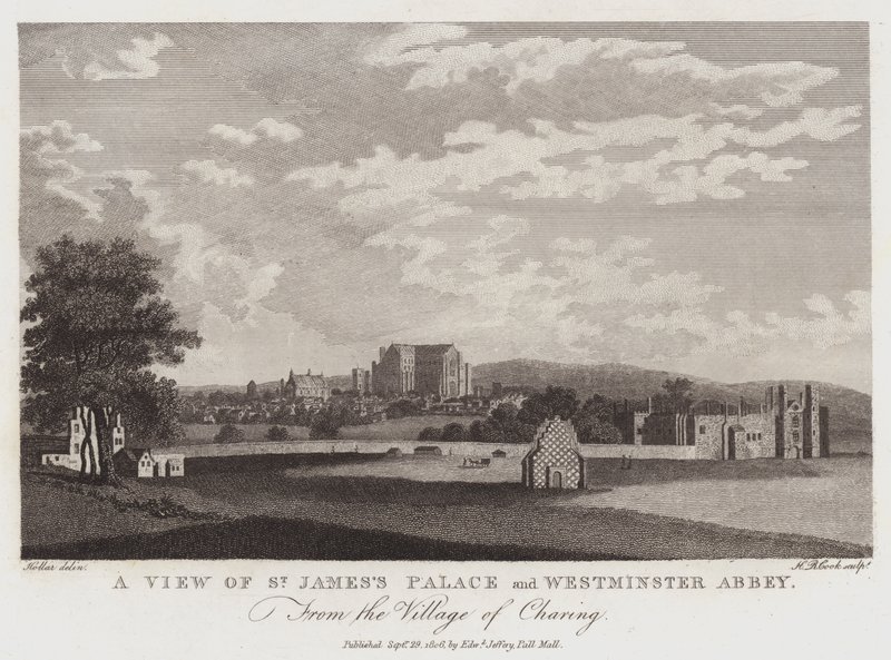 Vista del Palacio de St. James y la Abadía de Westminster, desde el pueblo de Charing de Wenceslaus Hollar