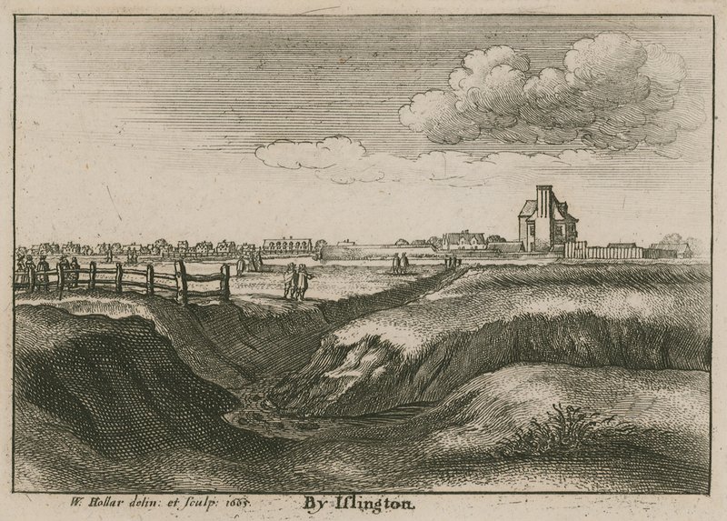 Por Islington, la Nueva Cabeza del Río de Wenceslaus Hollar