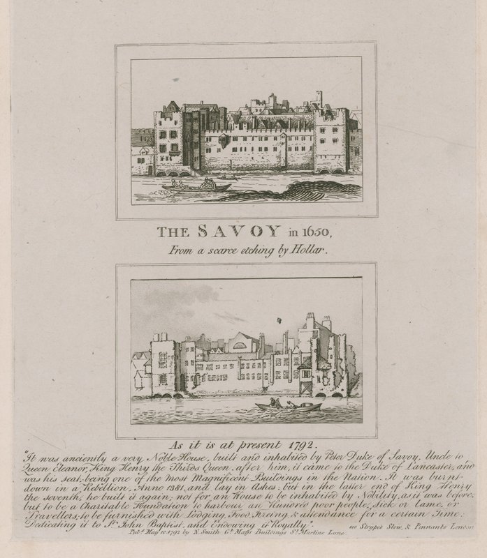 El Savoy en 1650 y como es en la actualidad en 1792 de Wenceslaus Hollar