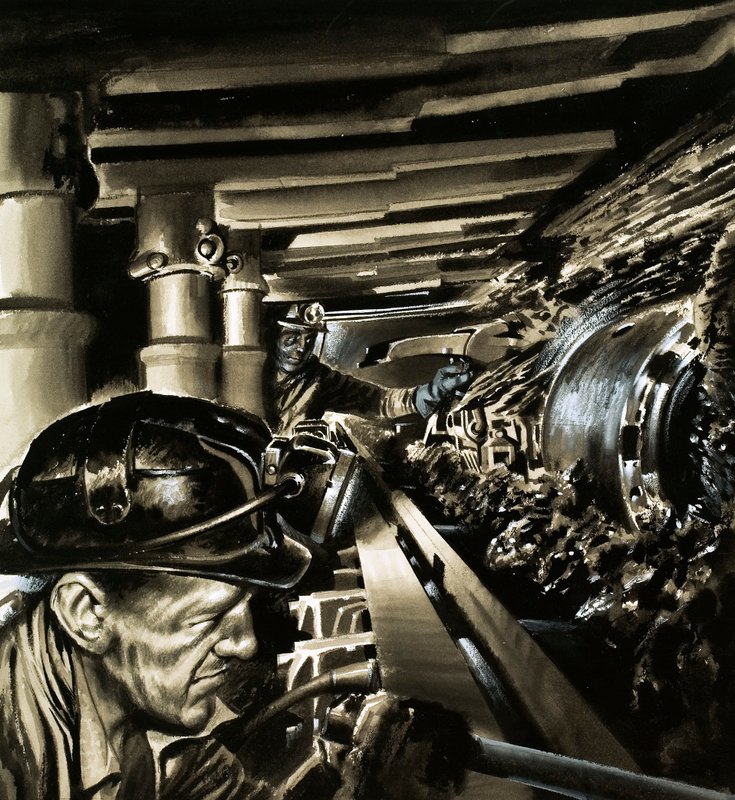 Minería del carbón (gouache sobre papel) de Wilf (20th century) Hardy