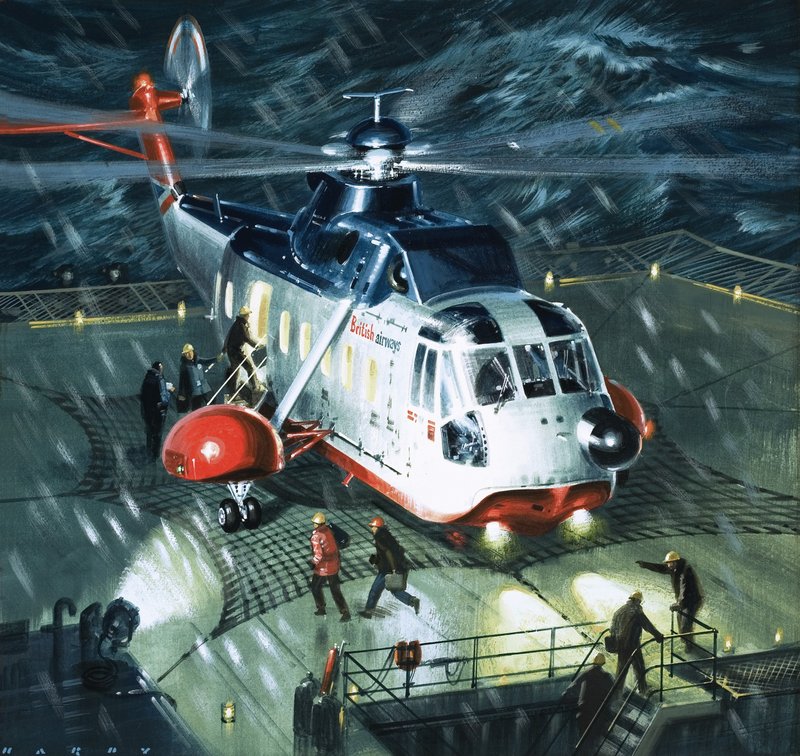 Danger Men of the Oil Fields. un helicóptero S-61N de British Airways de Wilf (20th century) Hardy