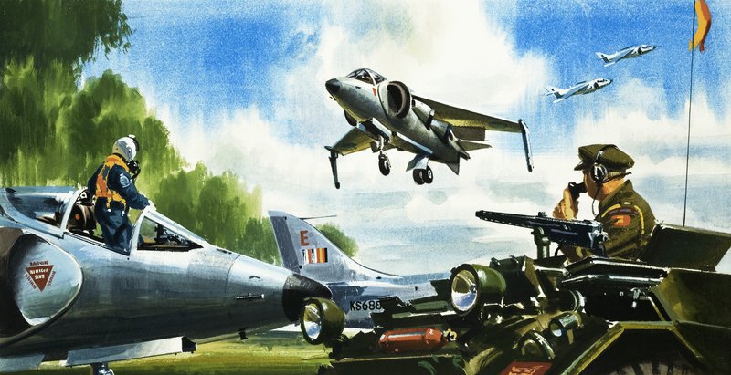 Mira... No hay pista. Los últimos avances en aeronaves. El Harrier Jump Jet de Wilf (20th century) Hardy
