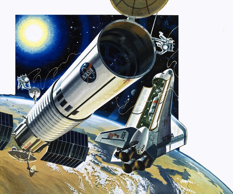 Escena no identificada de un transbordador espacial de Wilf (20th century) Hardy