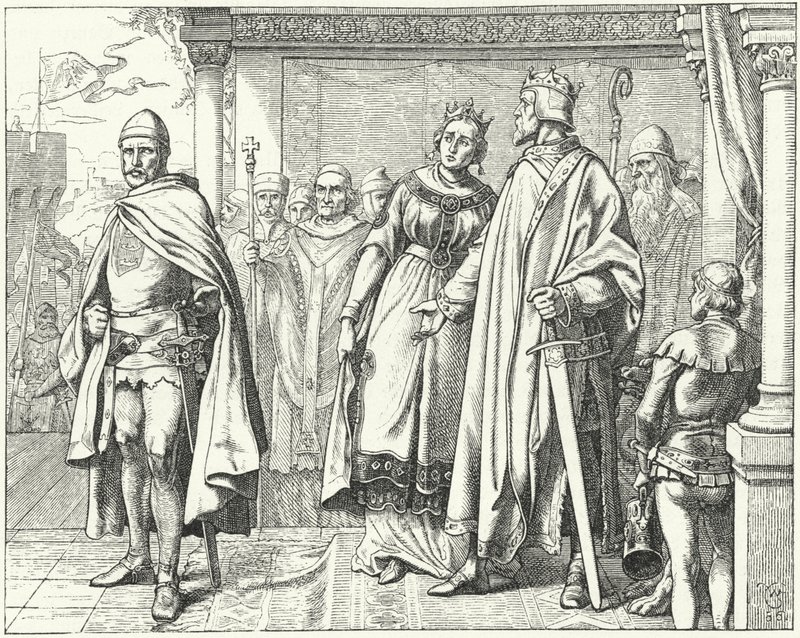 Ernesto II, duque de Suabia, ante el rey Conrado II de Alemania después de rebelarse contra él de Wilhelm Camphausen
