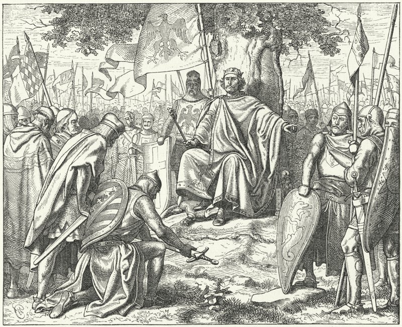 Sumisión de los príncipes sajones al Emperador del Sacro Imperio Romano Germánico Enrique IV en Espira después de su derrota en la Batalla de Langensalza de Wilhelm Camphausen