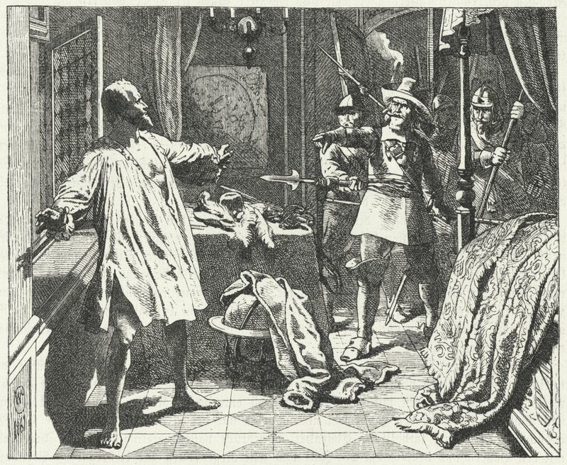 El asesinato de Albrecht von Wallenstein, general bohemio en el ejército del Sacro Imperio Romano en la Guerra de los Treinta Años de Wilhelm Camphausen