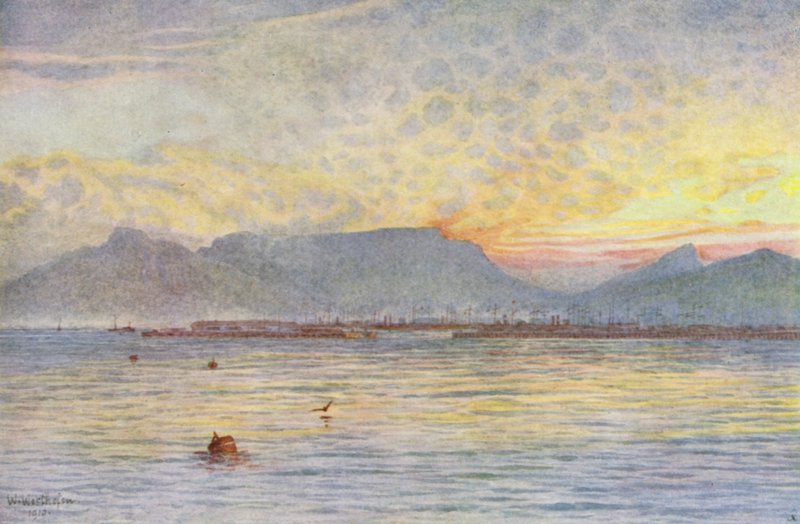 Ciudad del Cabo desde la bahía de la Mesa (litografía en color) de Wilhelm Westhofen