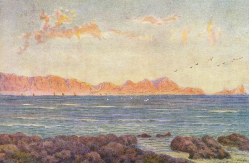 La parte sur de False Bay, con el cabo Hangclip (litografía en color) de Wilhelm Westhofen