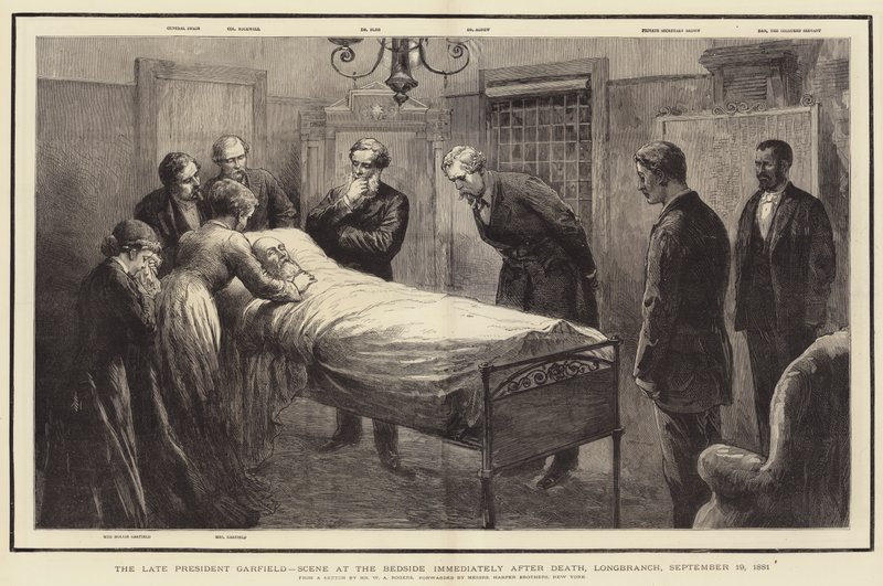 El difunto presidente Garfield, escena junto a la cama inmediatamente después de la muerte, Longbranch, 19 de septiembre de 1881 de William Allen Rogers