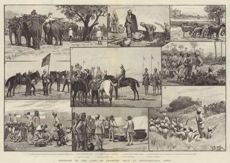 Bocetos del campamento de ejercicios, realizado en Secunderabad, India de William Barnes Wollen