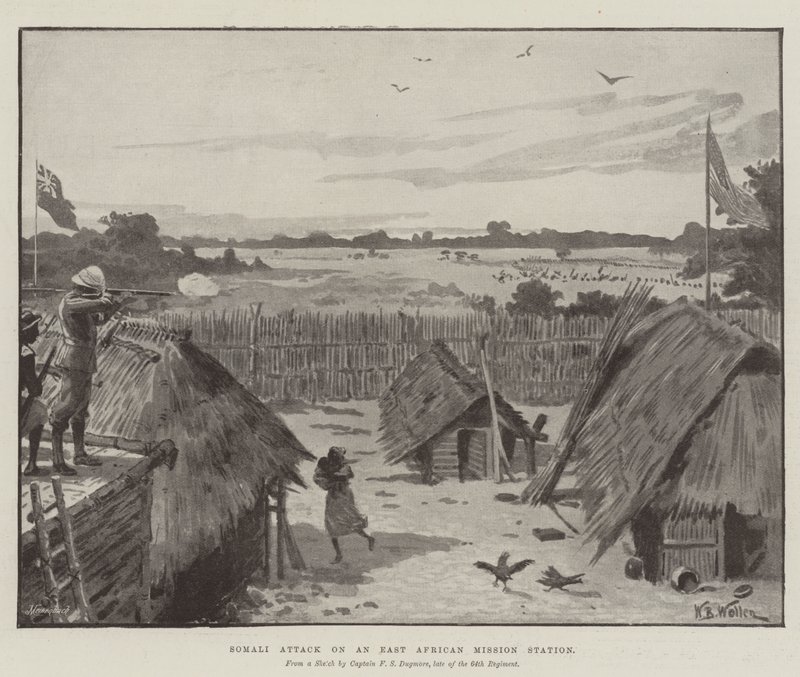 Ataque somalí a una estación misionera de África Oriental de William Barnes Wollen