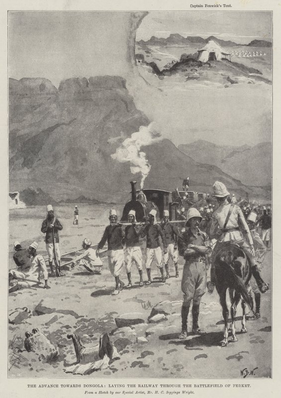 El avance hacia Dongola, tendiendo el ferrocarril a través del campo de batalla de Ferket de William Barnes Wollen