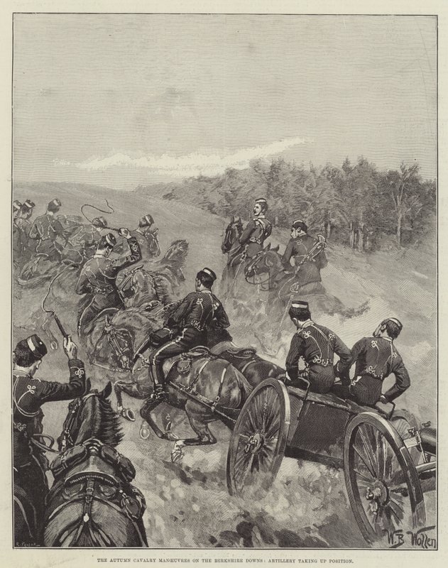 Las maniobras de caballería de otoño en los Berkshire Downs, artillería tomando posición de William Barnes Wollen