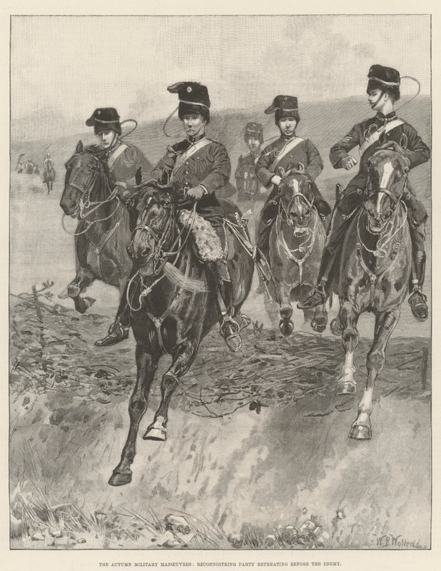 Las maniobras militares de otoño, grupo de reconocimiento retirándose ante el enemigo de William Barnes Wollen