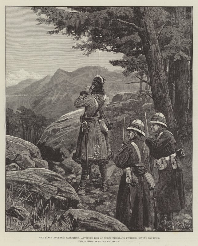 La Expedición de la Montaña Negra, Puesto Avanzado de los Fusileros de Northumberland más allá de Bagrwan de William Barnes Wollen