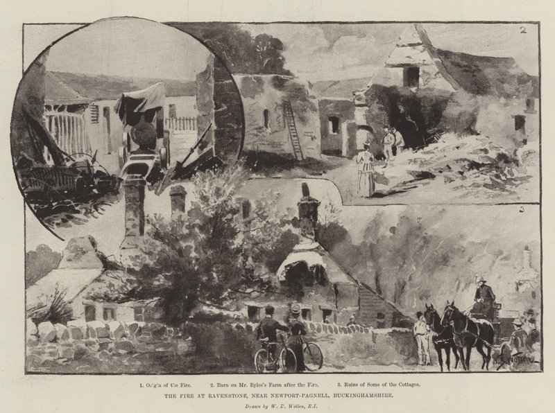 El incendio en Ravenstone, cerca de Newport-Pagnell, Buckinghamshire de William Barnes Wollen