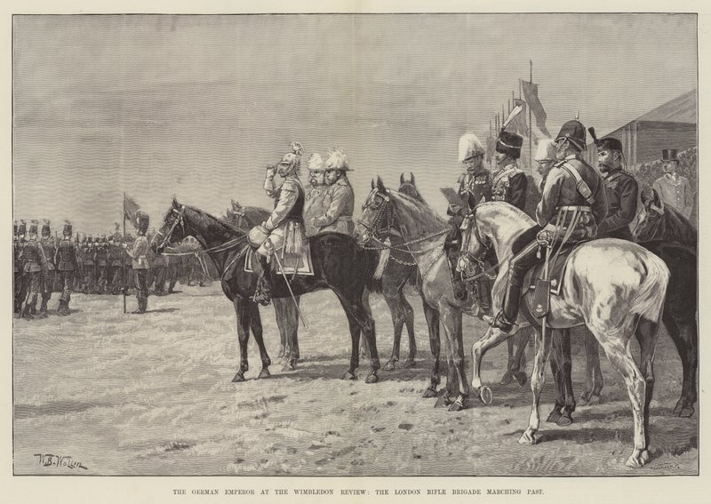 El Emperador Alemán en la Revisión de Wimbledon, la Brigada de Fusileros de Londres desfilando de William Barnes Wollen