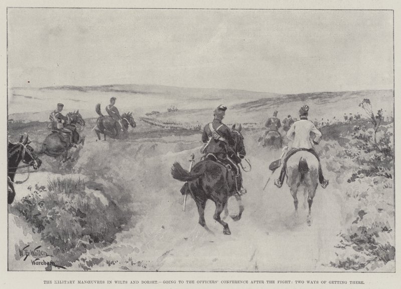 Las maniobras militares en Wilts y Dorset, yendo a la conferencia de oficiales después de la pelea, dos formas de llegar allí de William Barnes Wollen