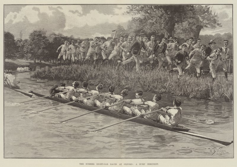 Las carreras de ocho remos de verano en Oxford, un choque inminente de William Barnes Wollen