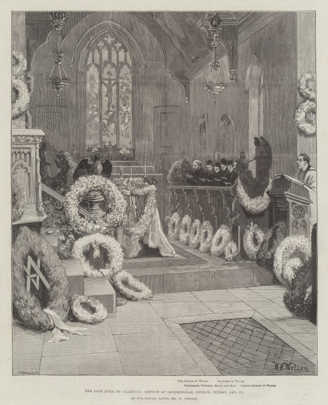 El difunto Duque de Clarence, servicio en la Iglesia de Sandringham, domingo, 17 de enero de William Barnes Wollen