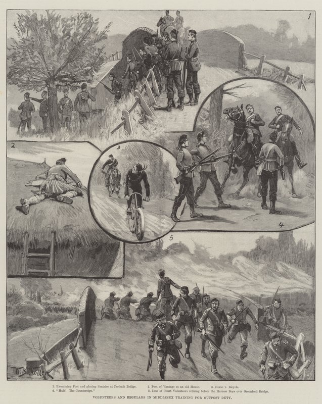 Voluntarios y Regulares en Middlesex Entrenando para el Deber de Puesto Avanzado de William Barnes Wollen