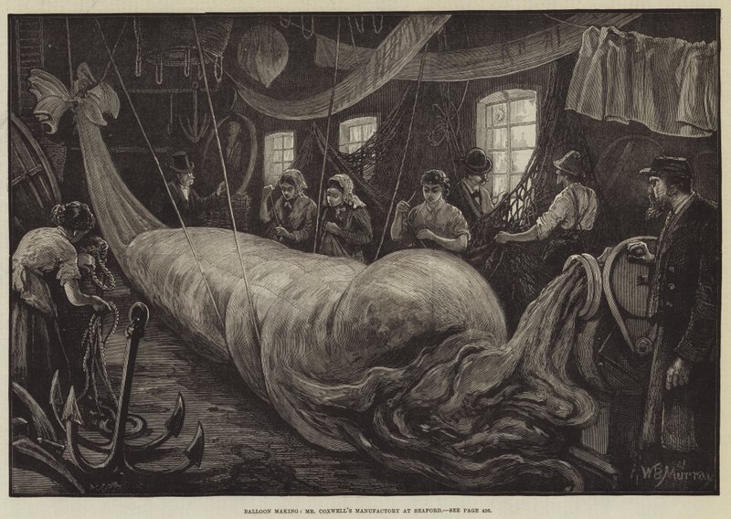 Fabricación de globos, la fábrica del Sr. Coxwell en Seaford de William Bazett Murray