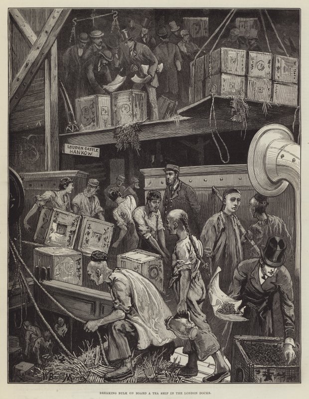 Descargando a Granel en un Barco de Té en los Muelles de Londres de William Bazett Murray