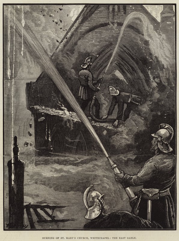 Incendio de la Iglesia de Santa María, Whitechapel, el hastial este de William Bazett Murray