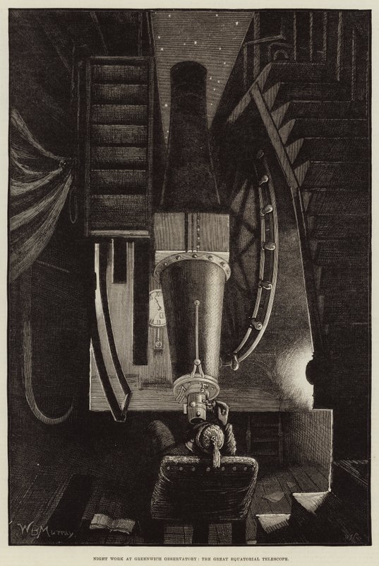 Trabajo nocturno en el Observatorio de Greenwich, el Gran Telescopio Ecuatorial de William Bazett Murray