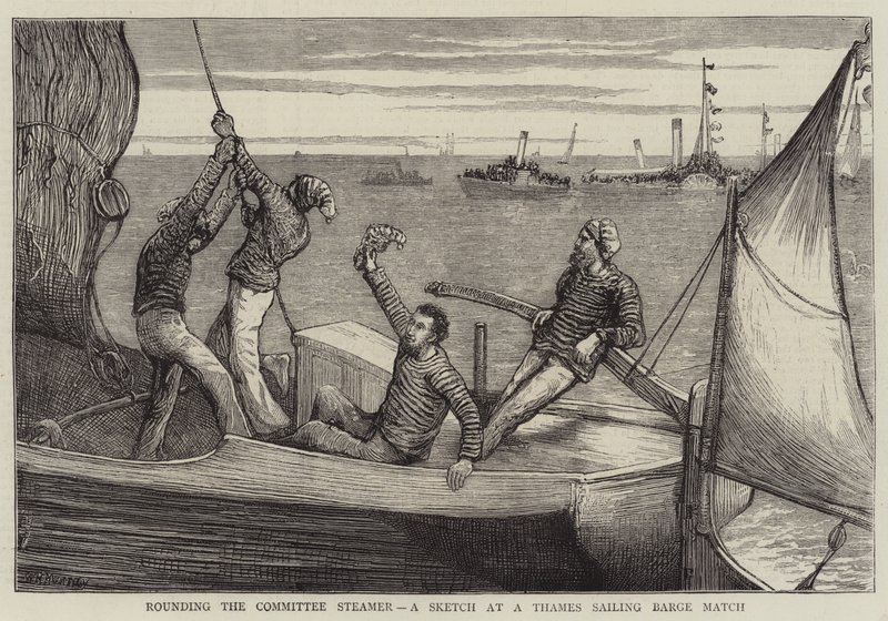 Rodeando el Vapor del Comité, un Boceto en una Competencia de Veleros en el Támesis de William Bazett Murray