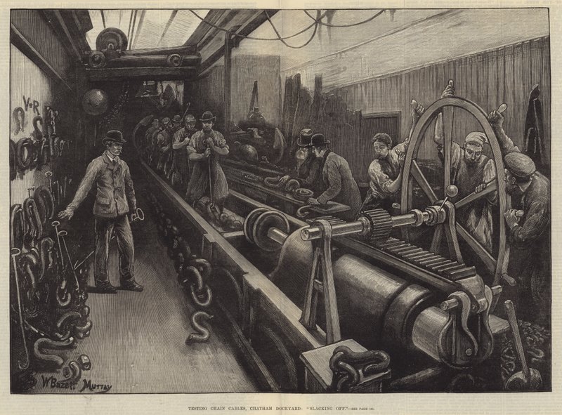 Probando cables de cadena, astillero de Chatham, aflojando de William Bazett Murray