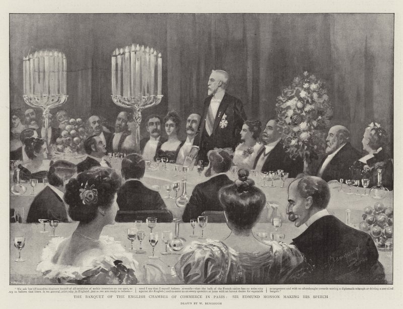 El banquete de la Cámara de Comercio Inglesa en París, Sir Edmund Monson dando su discurso de William Bengough