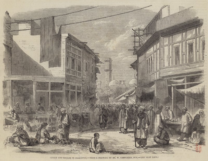 Calle y Bazar en Peshawur de William Carpenter