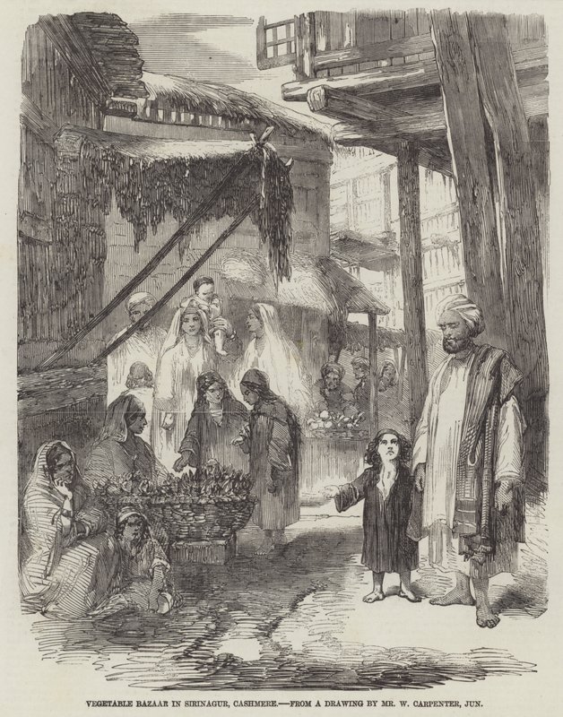 Bazar de vegetales en Sirinagur, Cachemira de William Carpenter