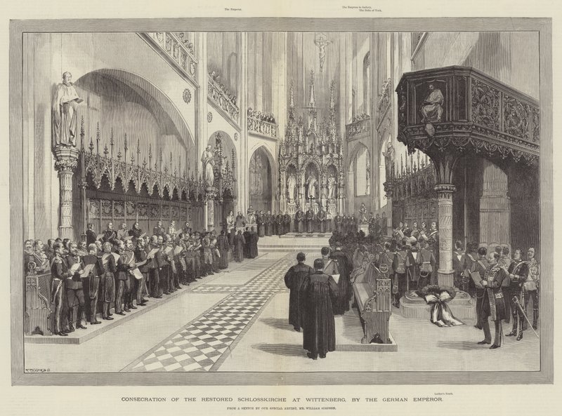 Consagración de la restaurada Schlosskirche en Wittenberg, por el Emperador Alemán de William Crimea Simpson