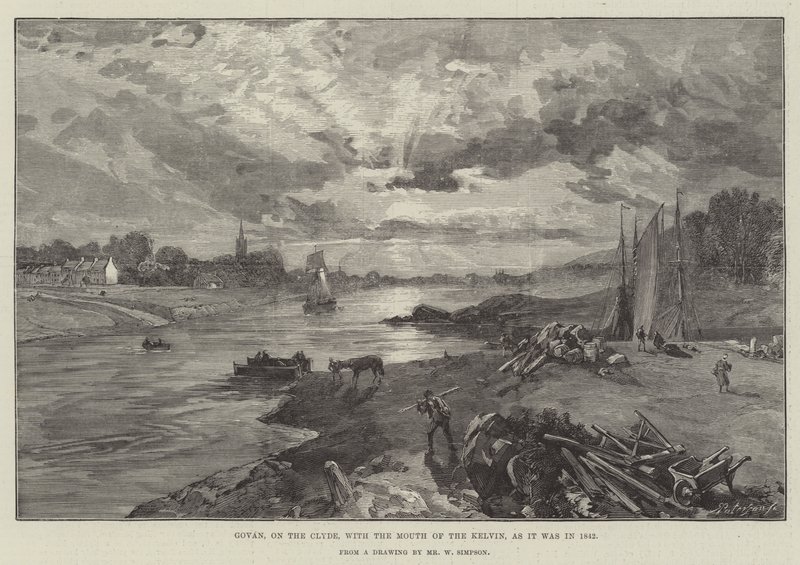 Govan, en el Clyde, con la desembocadura del Kelvin, como era en 1842 de William Crimea Simpson