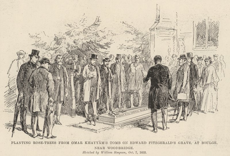 Plantando rosales de la tumba de Omar Khayyam en la tumba de Edward Fitzgerald, en Boulge, cerca de Woodbridge de William Crimea Simpson