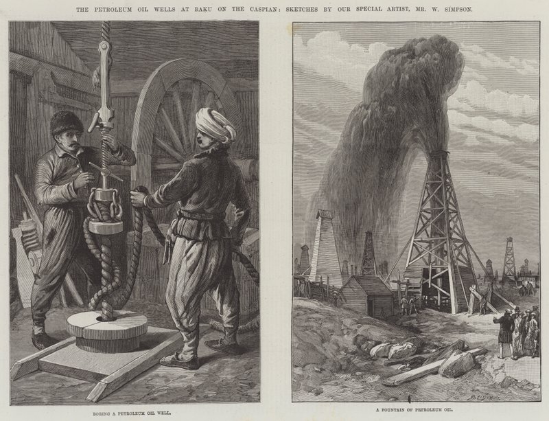 Los Pozos de Petróleo en Bakú en el Caspio de William Crimea Simpson