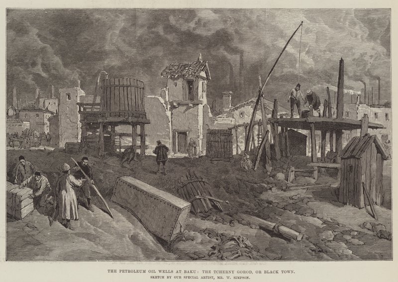 Los pozos de petróleo en Bakú, el Tcherny Gorod, o Ciudad Negra de William Crimea Simpson