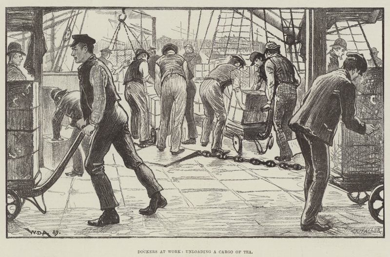 Estibadores trabajando, descargando un cargamento de té de William Douglas Almond