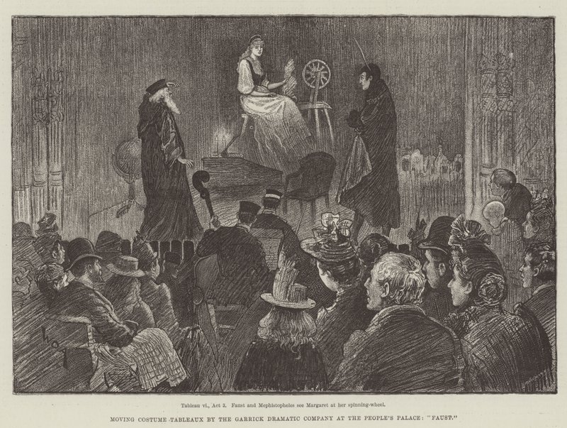 Tableaux de disfraces en movimiento por la Compañía Dramática Garrick en el People
