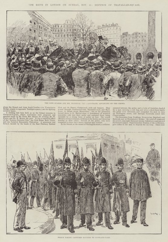 Los disturbios en Londres el domingo 13 de noviembre, defensa de Trafalgar-Square de William Douglas Almond