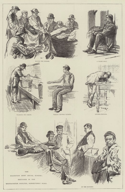 El esquema social del Ejército de Salvación, bocetos en el refugio de Westminster, Horseferry Road de William Douglas Almond
