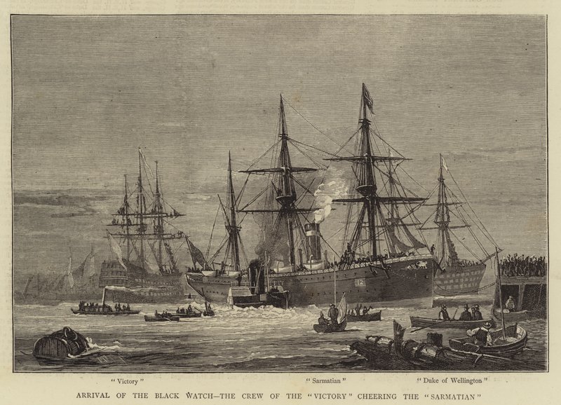 Llegada del Black Watch, la tripulación del Victory vitoreando al Sarmatian de William Edward Atkins