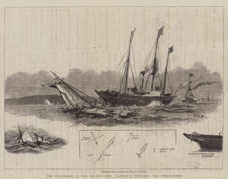 La colisión en el Solent, el Alberta encontrándose con el Mistletoe de William Edward Atkins
