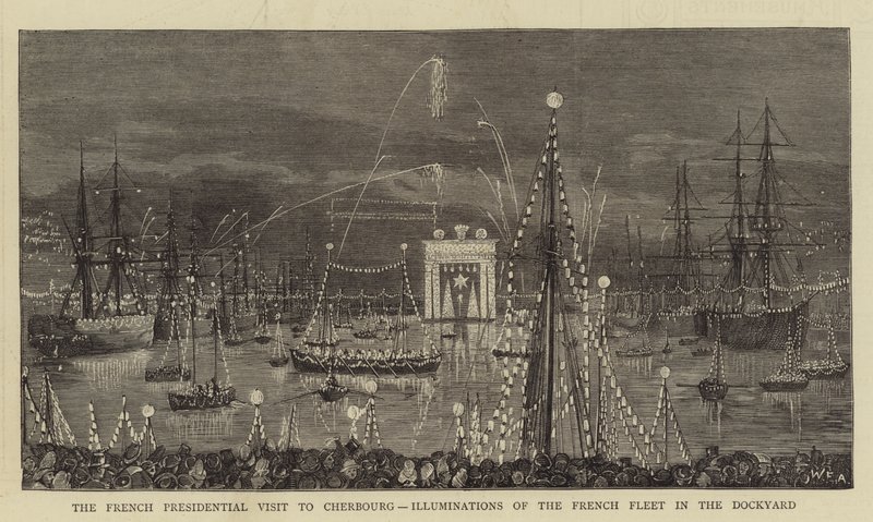 La visita presidencial francesa a Cherburgo, iluminaciones de la flota francesa en el astillero de William Edward Atkins