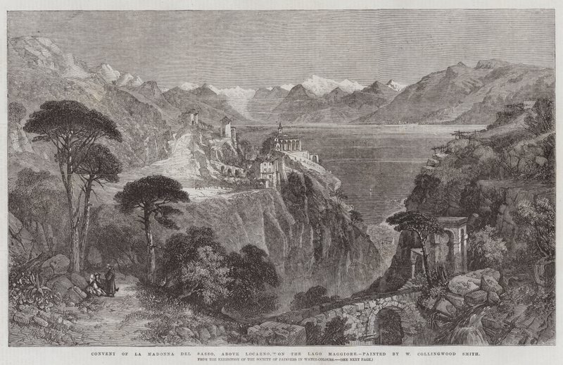 Convento de La Madonna del Sasso, sobre Locarno, en el Lago Maggiore, de la Exposición de la Sociedad de Pintores en Acuarelas de William Harding Collingwood Smith