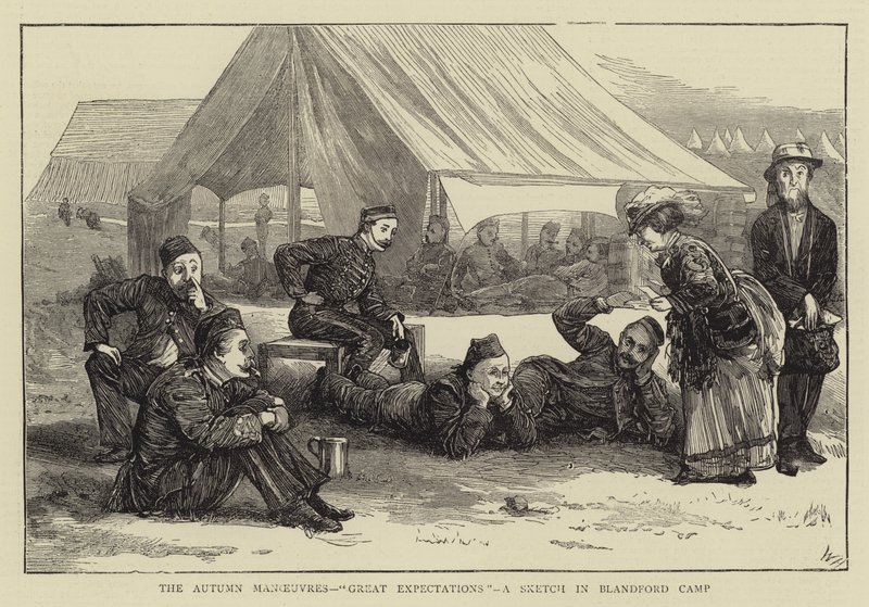 Las maniobras de otoño, grandes expectativas, un boceto en el campamento de Blandford de William III Bromley