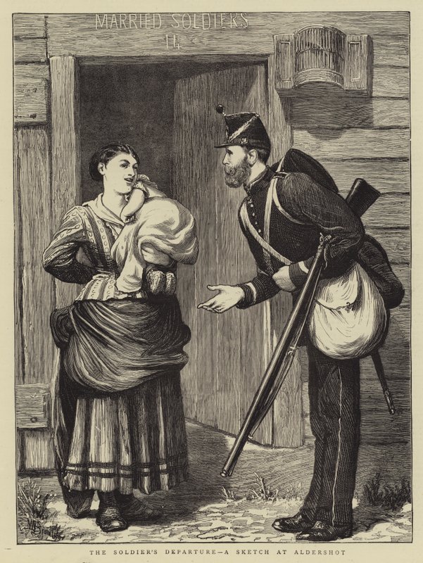 La partida del soldado, un boceto en Aldershot de William III Bromley